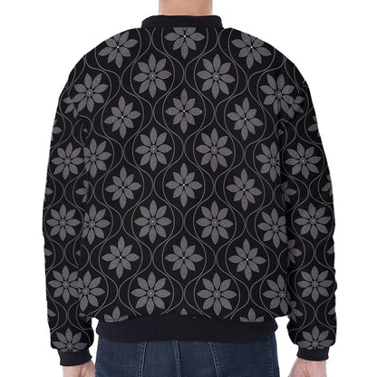 Geometric Dot Flower Pattern Print Zip Sleeve Bomber Jacket
