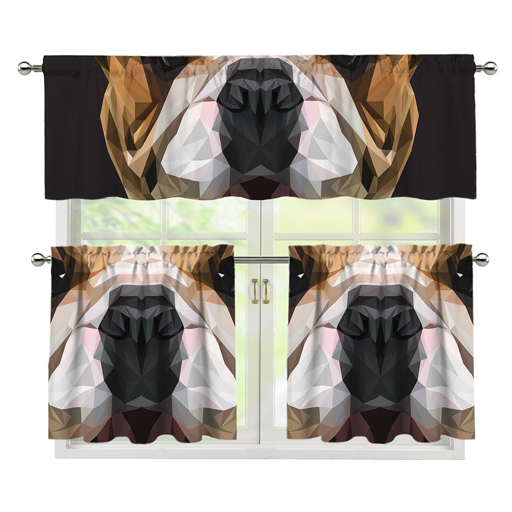 Geometric English Bulldog Print 3 Piece Kitchen Curtains