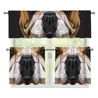 Geometric English Bulldog Print 3 Piece Kitchen Curtains