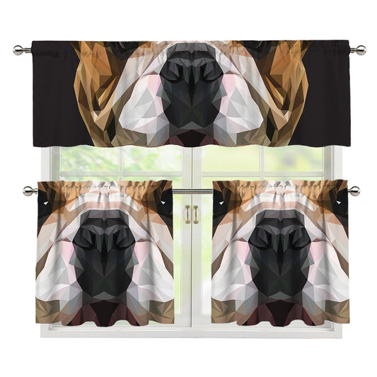 Geometric English Bulldog Print 3 Piece Kitchen Curtains