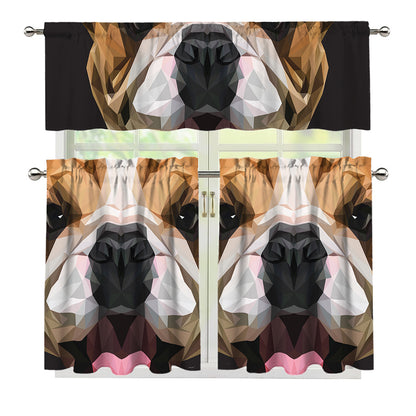 Geometric English Bulldog Print 3 Piece Kitchen Curtains