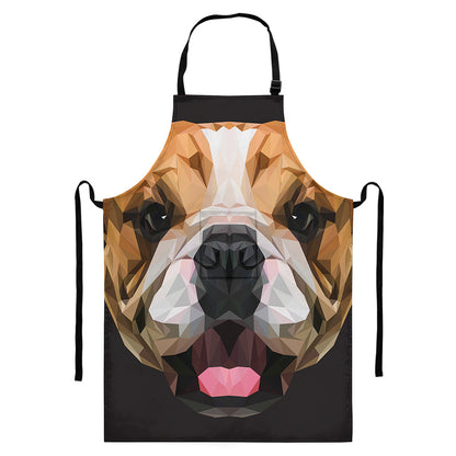 Geometric English Bulldog Print Bib Apron With Pocket