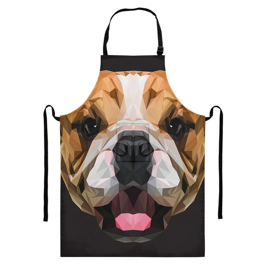 Geometric English Bulldog Print Bib Apron With Pocket