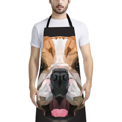 Geometric English Bulldog Print Bib Apron With Pocket