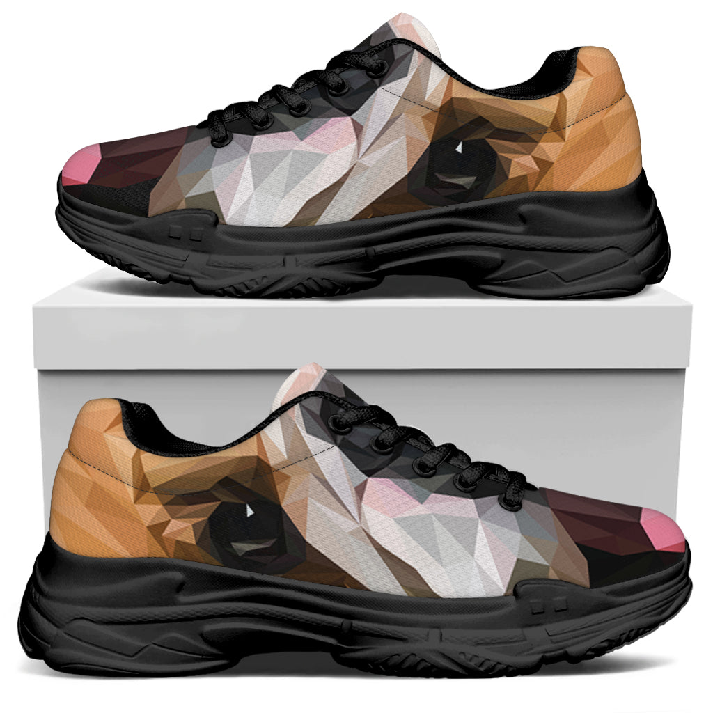 Geometric English Bulldog Print Black Chunky Shoes