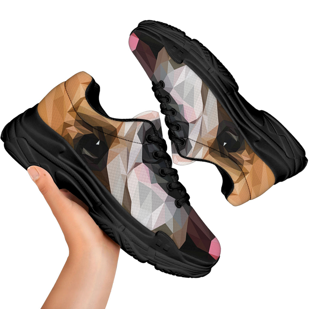 Geometric English Bulldog Print Black Chunky Shoes