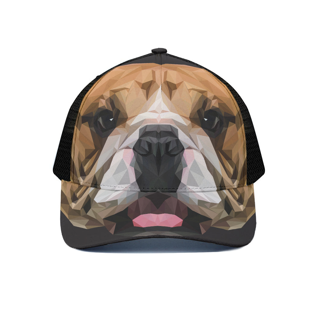 Geometric English Bulldog Print Black Mesh Trucker Cap