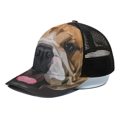 Geometric English Bulldog Print Black Mesh Trucker Cap