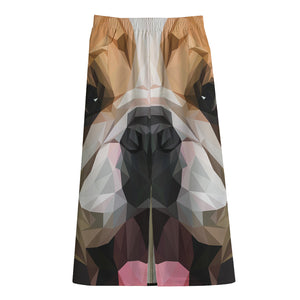 Geometric English Bulldog Print Cotton Front Slit Maxi Skirt