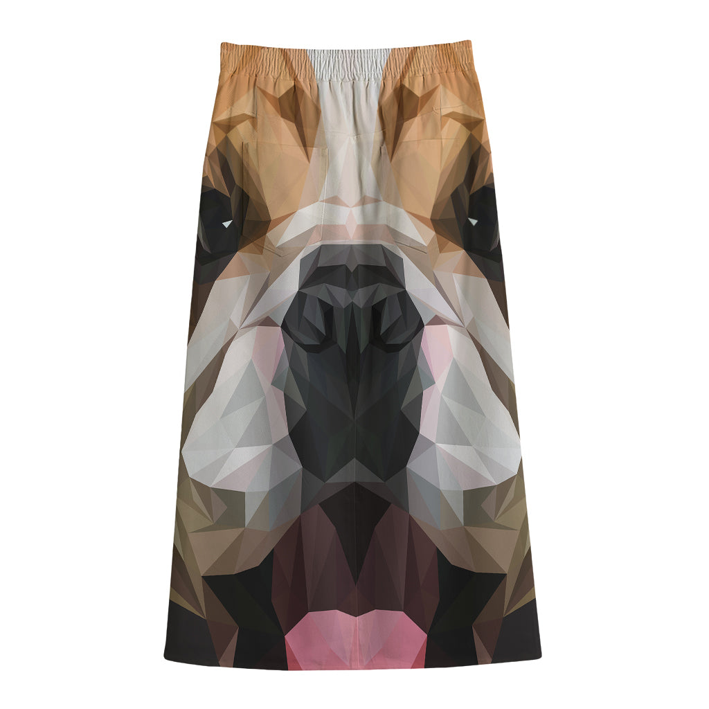 Geometric English Bulldog Print Cotton Front Slit Maxi Skirt