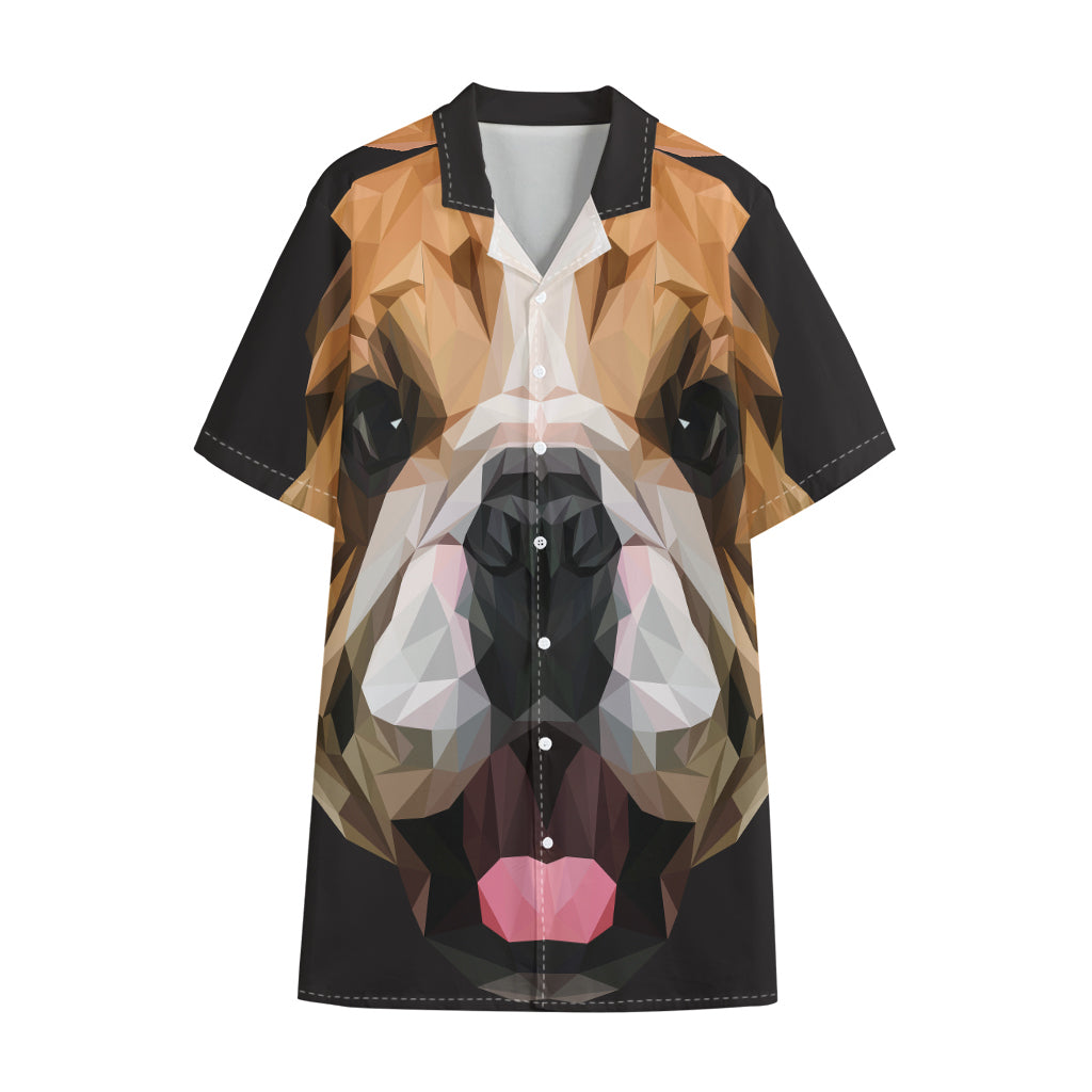 Geometric English Bulldog Print Cotton Hawaiian Shirt
