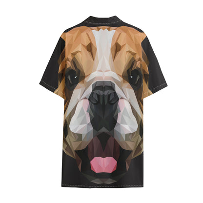 Geometric English Bulldog Print Cotton Hawaiian Shirt