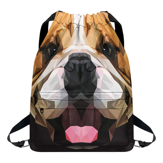 Geometric English Bulldog Print Drawstring Backpack