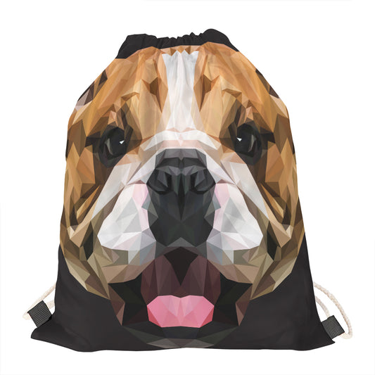 Geometric English Bulldog Print Drawstring Bag