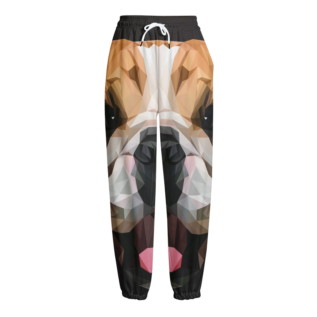 Geometric English Bulldog Print Fleece Lined Knit Pants