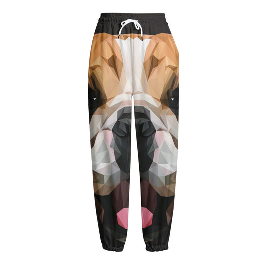 Geometric English Bulldog Print Fleece Lined Knit Pants