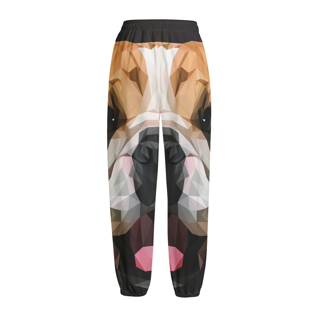 Geometric English Bulldog Print Fleece Lined Knit Pants