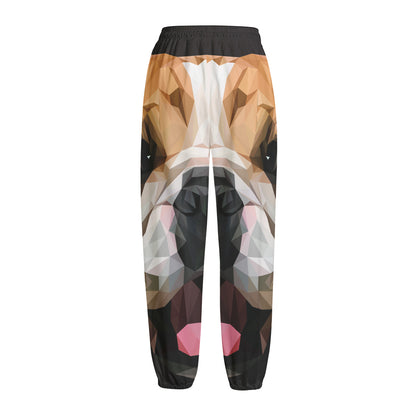 Geometric English Bulldog Print Fleece Lined Knit Pants
