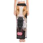 Geometric English Bulldog Print High Slit Maxi Skirt