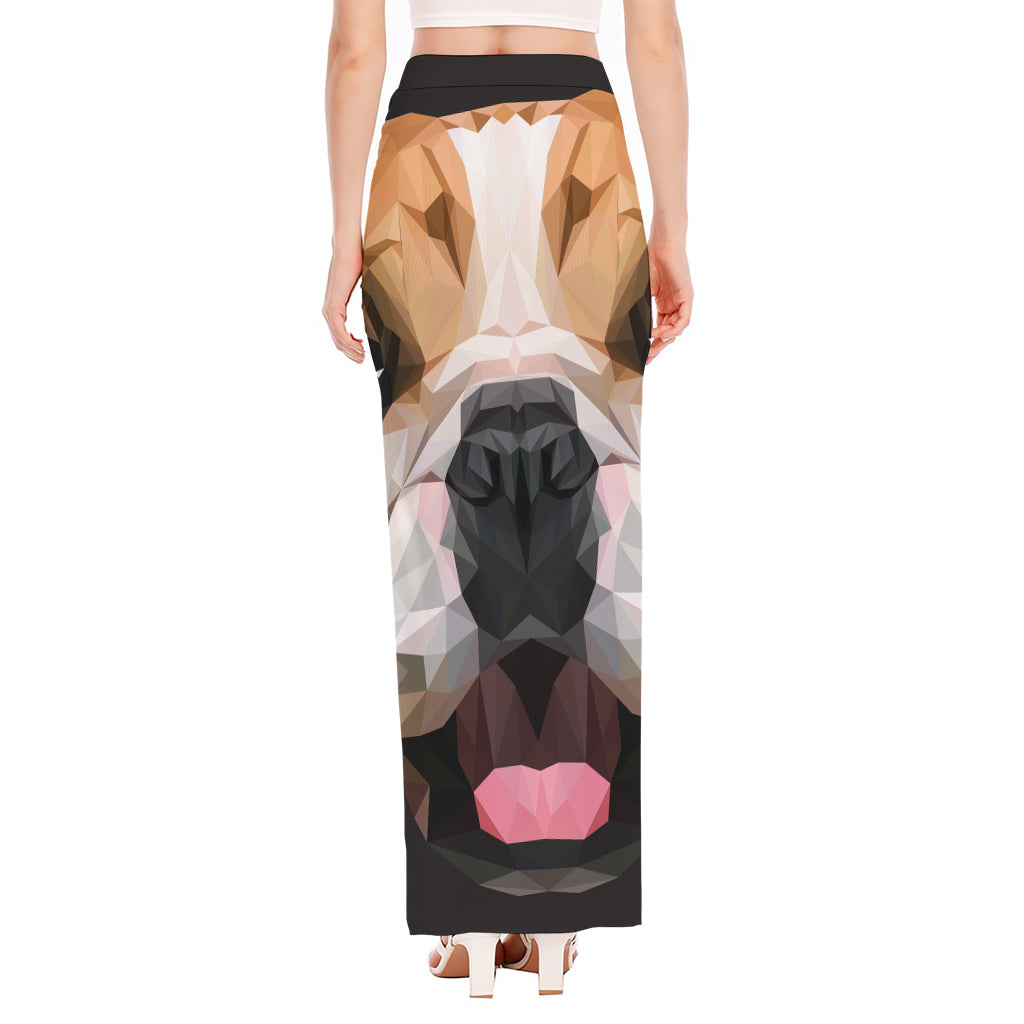 Geometric English Bulldog Print High Slit Maxi Skirt