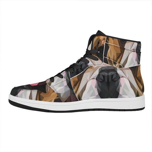 Geometric English Bulldog Print High Top Leather Sneakers