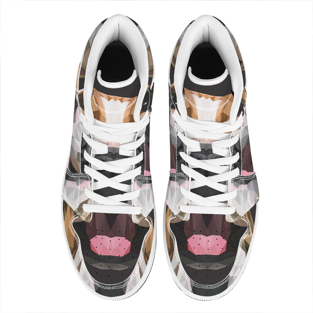 Geometric English Bulldog Print High Top Leather Sneakers
