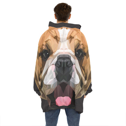 Geometric English Bulldog Print Hoodie Blanket
