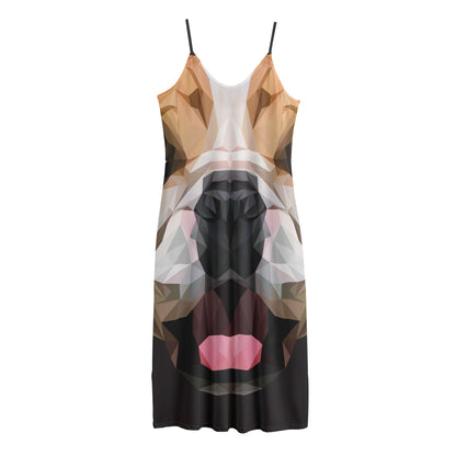 Geometric English Bulldog Print Jersey Midi Cami Dress