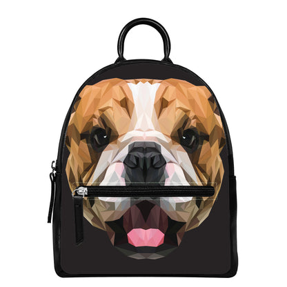 Geometric English Bulldog Print Leather Backpack