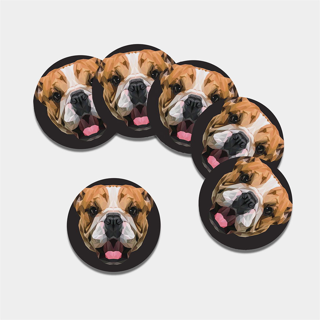 Geometric English Bulldog Print Leather Coaster Set