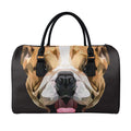 Geometric English Bulldog Print Leather Duffel Bag