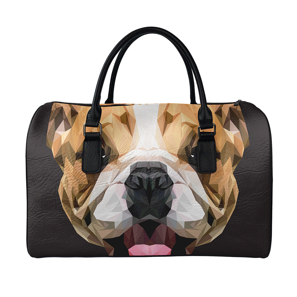 Geometric English Bulldog Print Leather Duffle Bag