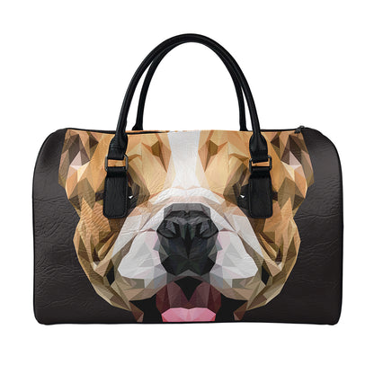 Geometric English Bulldog Print Leather Duffle Bag