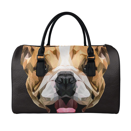 Geometric English Bulldog Print Leather Duffle Bag