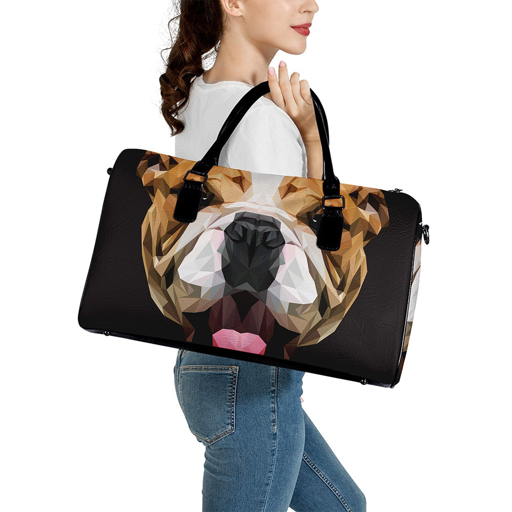 Geometric English Bulldog Print Leather Duffle Bag