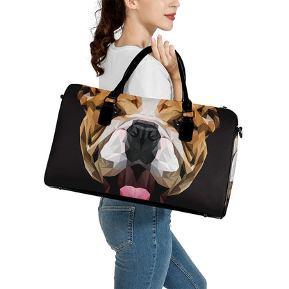 Geometric English Bulldog Print Leather Duffle Bag
