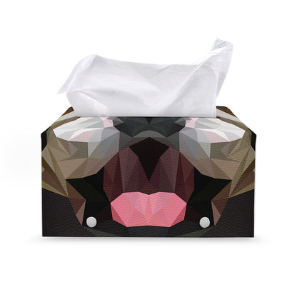 Geometric English Bulldog Print Leather Tissue Box Cover
