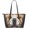 Geometric English Bulldog Print Leather Tote Bag With Zipper
