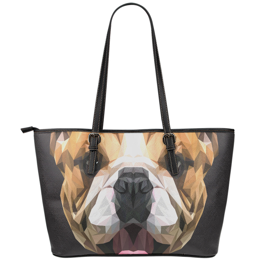 Geometric English Bulldog Print Leather Tote Bag