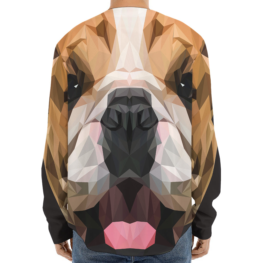 Geometric English Bulldog Print Long Sleeve Baseball Jersey