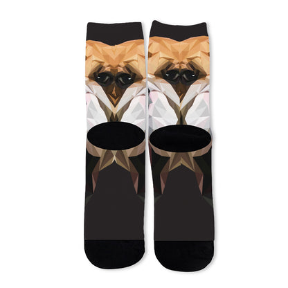 Geometric English Bulldog Print Long Socks