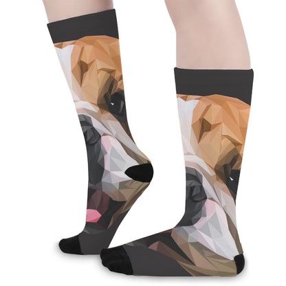Geometric English Bulldog Print Long Socks