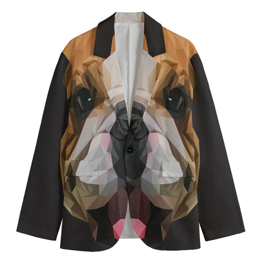 Geometric English Bulldog Print Men's Cotton Blazer