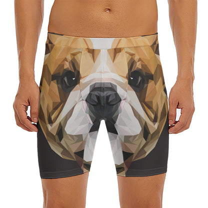 Geometric English Bulldog Print Men's Long Boxer Briefs