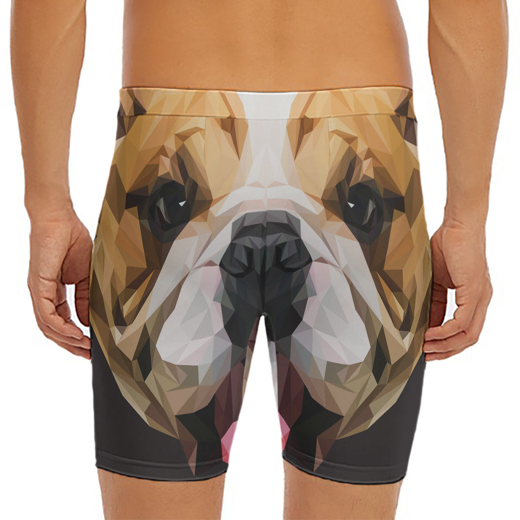 Geometric English Bulldog Print Men's Long Boxer Briefs