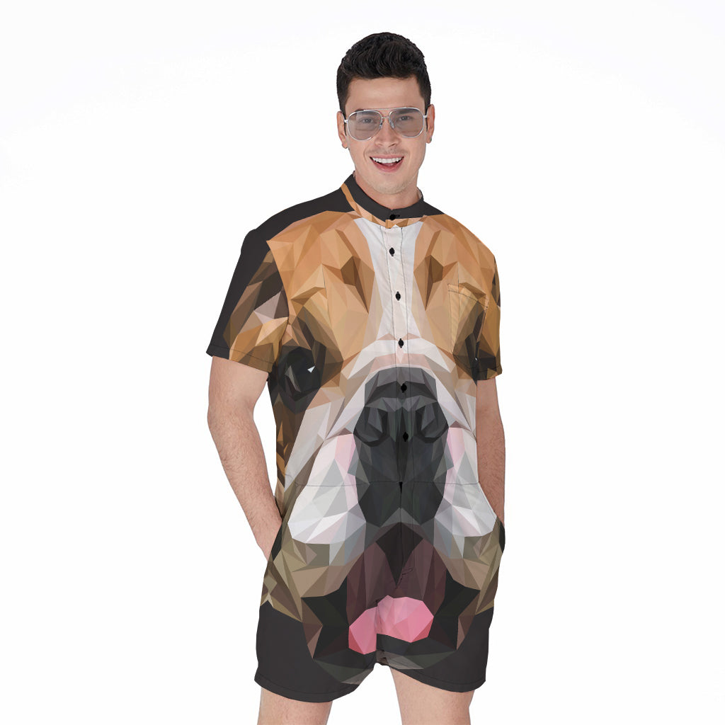 Geometric English Bulldog Print Men's Rompers