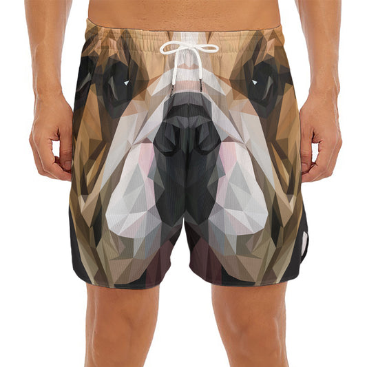 Geometric English Bulldog Print Men's Split Running Shorts