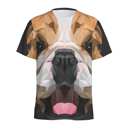 Geometric English Bulldog Print Men's Sports T-Shirt