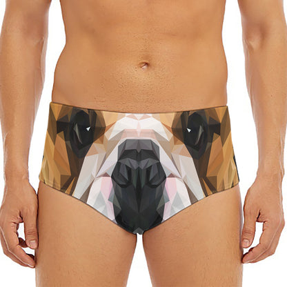 Geometric English Bulldog Print Men's Triangle Swim Briefs