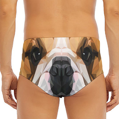 Geometric English Bulldog Print Men's Triangle Swim Briefs